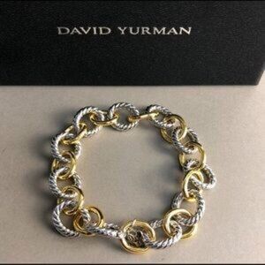 David Yurman Oval Link Chain Bracelet in Sterling Silver with 18K Gold 19 cm